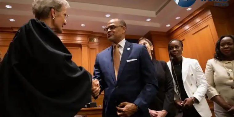 Judge Loretta Preska shakes hands with Department of Education Chancellor David Banks, July 19, 2023 ( Photo Credit: Ben Fractenberg/THE CITY) Special Education