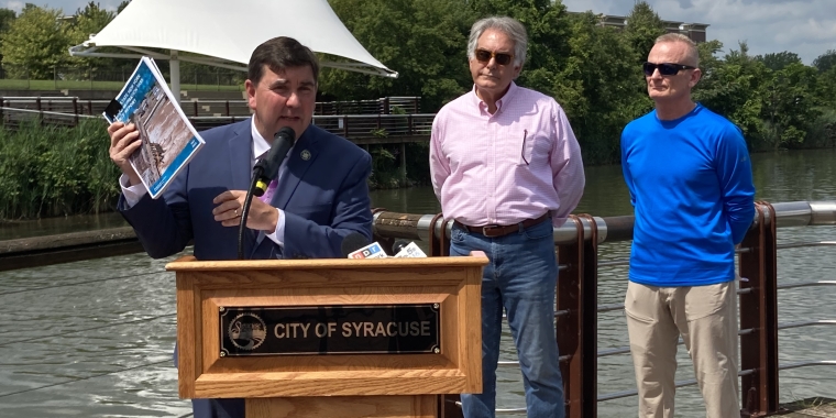 Senator John W. Mannion and Assemblyman Al Stirpe introduce flood mitigation legislation based on the Upstate Flood Mitigation Task Force's Report.