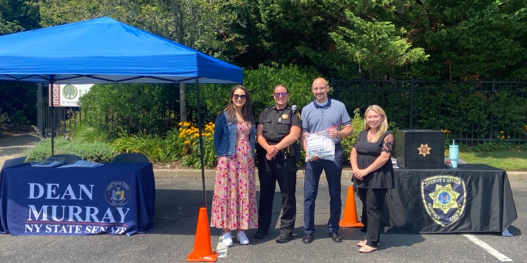 NYS Senator Dean Murray recently hosted a "Shed the Meds" event at the Sachem Library with the Suffolk County Sheriff's Department.  The free event allowed the public to, safely and properly, dispose of unused and/or expired prescription drugs and over the counter medications.  The event resulted in the collection of six large boxes of medication.  Thank you to the Suffolk County Sheriff's Office, Sachem Public Libary officials and those individuals who safely disposed of their medication.