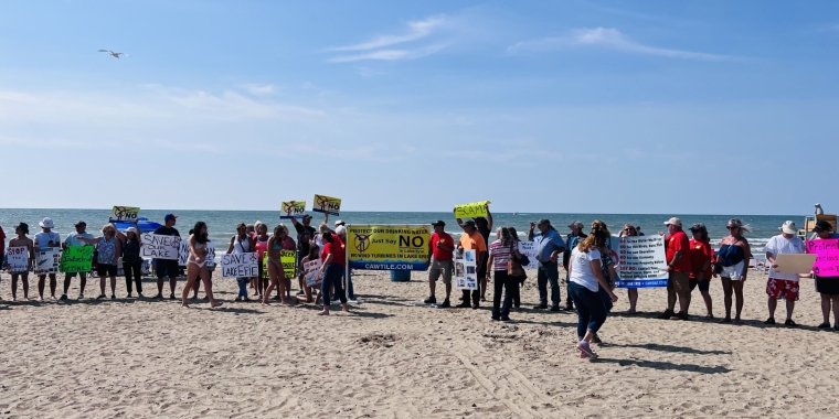 Members of CAWTILE demonstrate in front of Lake Erie 