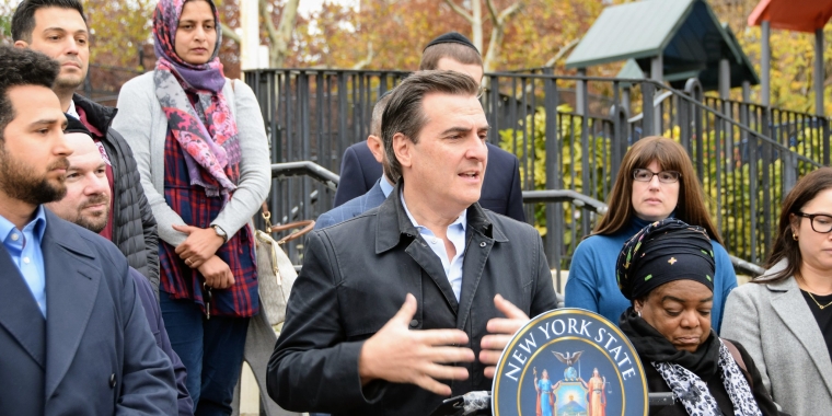 Senator Gianaris speaking during a press conference