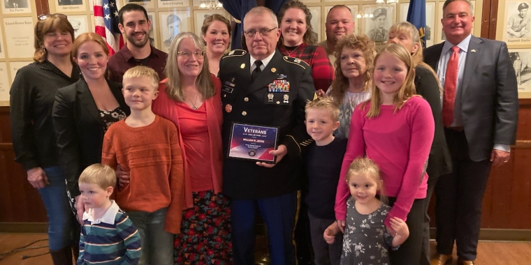 Photo of Veterans Hall of Fame Honoree William Joyce and his family