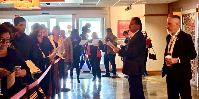 A long line of job seekers arrived early to explore opportunites at the fair where they were greeted by Senator Addabbo and his Deputy Chief of Staff, Sean McCabe.