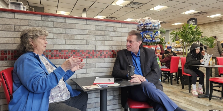 Senator Addabbo speaks on-on-one with constituents at his Java with Joe event at at Buongiorno Bagels & Café.