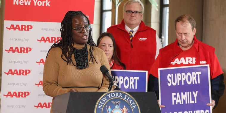 Senator Cleare speaking at AARP Women & Caregiving Presser