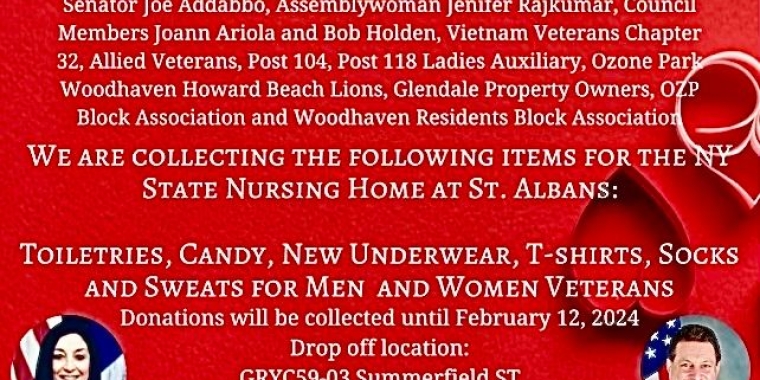 Senator Addabbo is helping to collect valentines for veterans. 