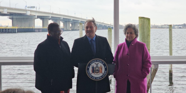 Senator Addabbo, center, was joined by Senator Roxanne Persaud and Assemblywoman Stacey Pheffer Amato.