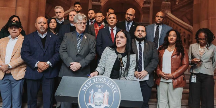 State Sen. Jessica Scarcella-Spanton, joined by fellow lawmakers and advocates, calls on more protections for retail workers Tuesday, Feb. 6, 2024. (Courtesy: the office of State Sen. Jessica Scarcella-Spanton)Scarcella-Spanton