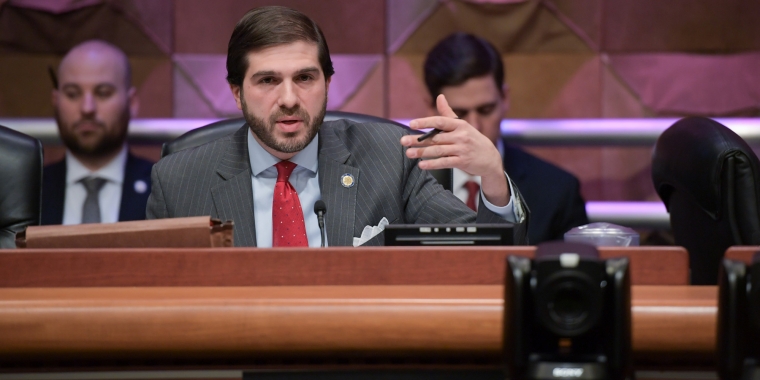 State Senator Andrew Gounardes speaking at a Senate Hearing