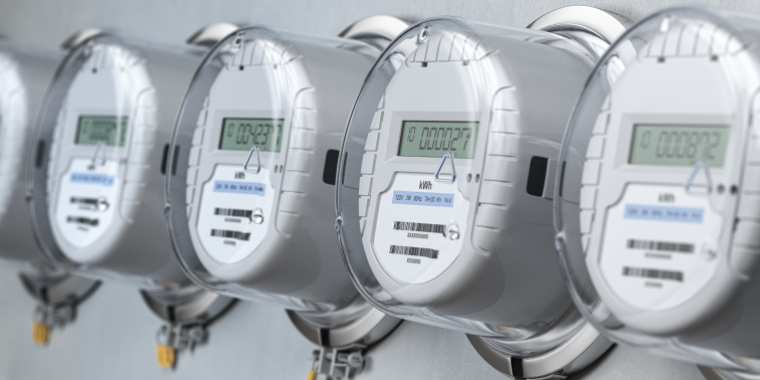 A series of utility meters.