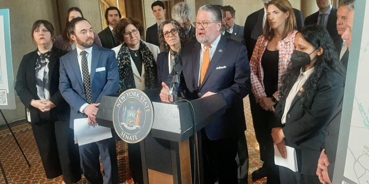 Sen. Harckham at the Hudson River PCB cleanup press conference in Albany