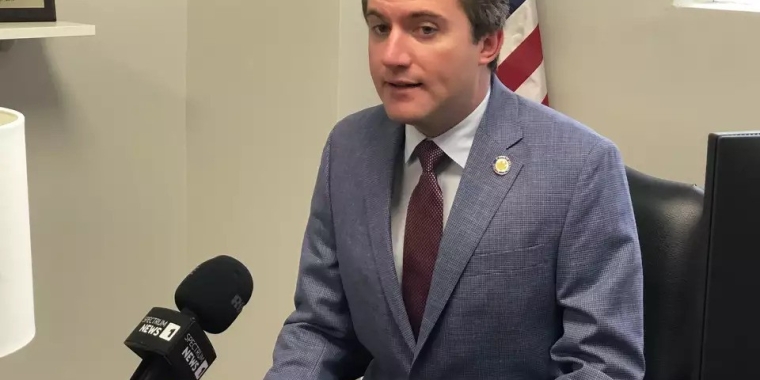 State Sen. James Skoufis talks about his proposal to add Orange County residents to a program that currently offers Rockland and Westchester county residents discounts for crossing the Gov. Mario M. Cuomo Bridge during a news conference in Cornwall on March 11.