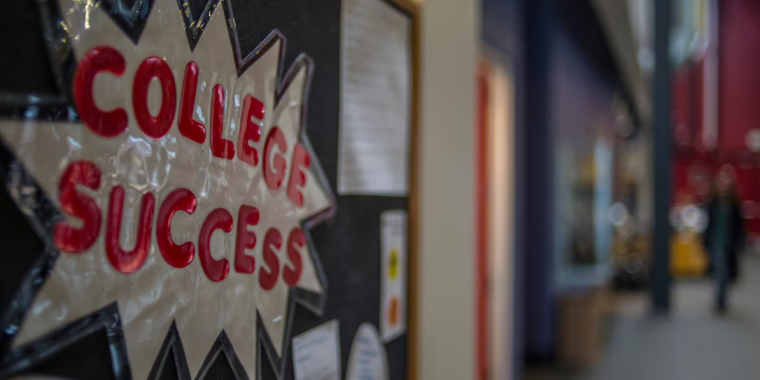 A picture of a "college success" graphic on the wall of a school.
