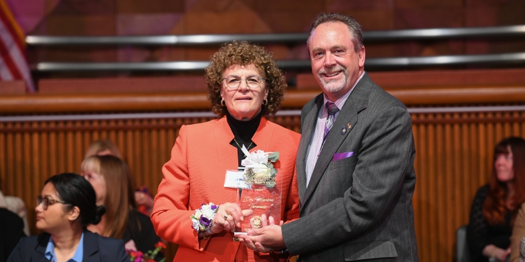 Senator Oberacker congratulates 2024 New York State Senate “Woman of Distinction” honoree Dr. Marion Terenzio at the Capitol in Albany.                  