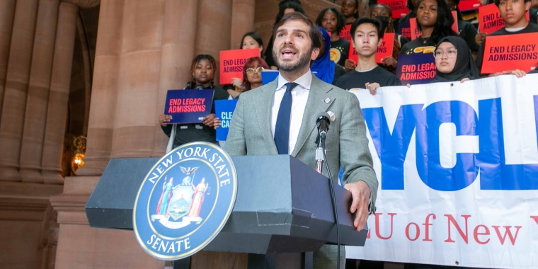 Senator Andrew Gounardes speaks at NYCLU's Youth Lobby Day at the New York State Capitol