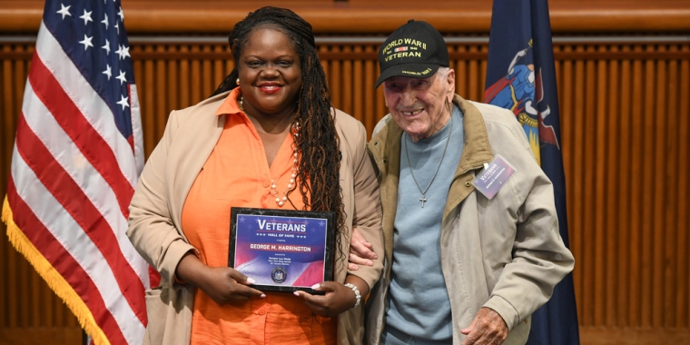 Senator Lea Webb Inducts George Harrington into the New York State Senate's 2024 Veterans Hall of Fame