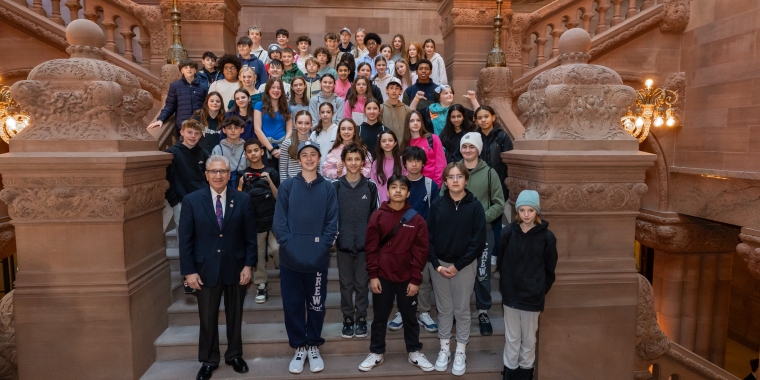 Senator Tedisco with the 7th grade Maple Avenue Middle School class taken on the Million Dollar Staircase at the Capitol Senator Tedisco with the 7th grade Maple Avenue Middle School class taken on the Million Dollar Staircase at the Capitol