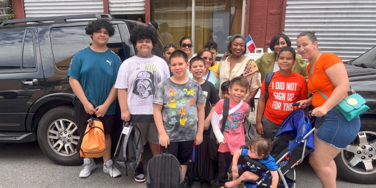Majority Leader Stewart-Cousins helped distribute over two hundred backpacks to children in need across her district Majority Leader Stewart-Cousins helped distribute over two hundred backpacks to children in need across her district