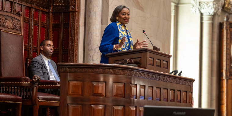 Majority Leader Stewart-Cousins addresses the Senate Majority Leader Stewart-Cousins addresses the Senate