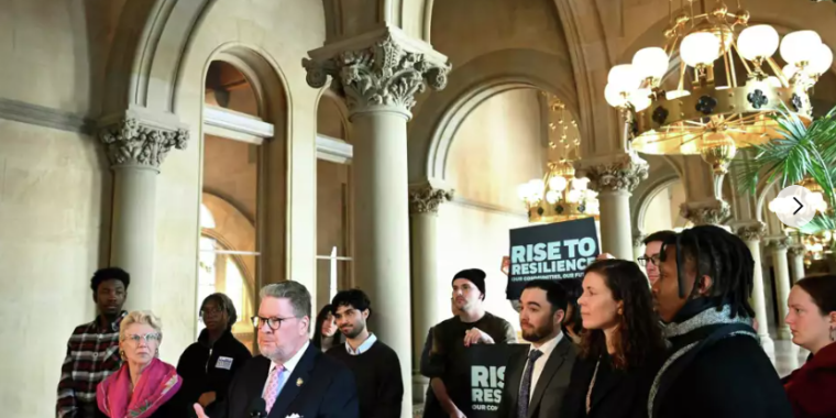 State Sen. Pete Harckham introduces legislation that would establish a state Office of Resilience to respond to climate-related threats. Will Waldron/Times Union