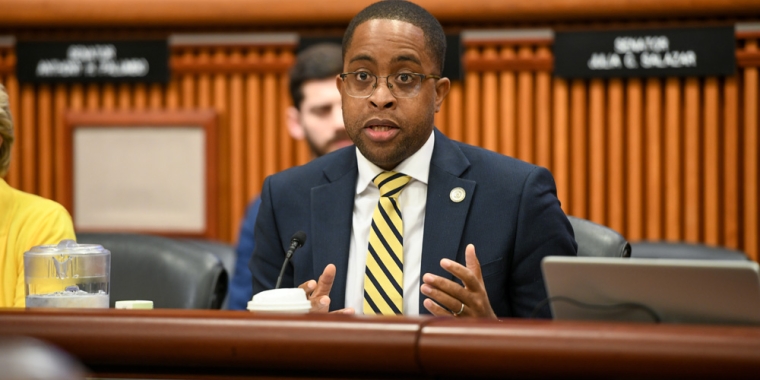 Myrie_Bloomberg Gov Senator Myrie in the Senate Chamber