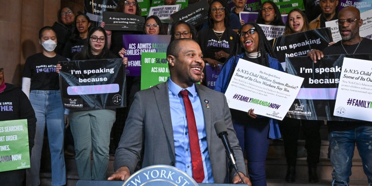 Sen. Jabari Brisport stands with New Yorkers gathered at the New York State Capitol to advocate for the Anti-Harassment in Reporting Act and other Family Civil Rights legislation. March 4, 2025. Photo courtesy of NYS Senate Media Services.