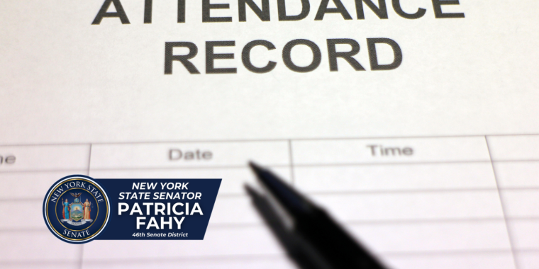 Attendance Record overlayed by Sen Fahy's logo