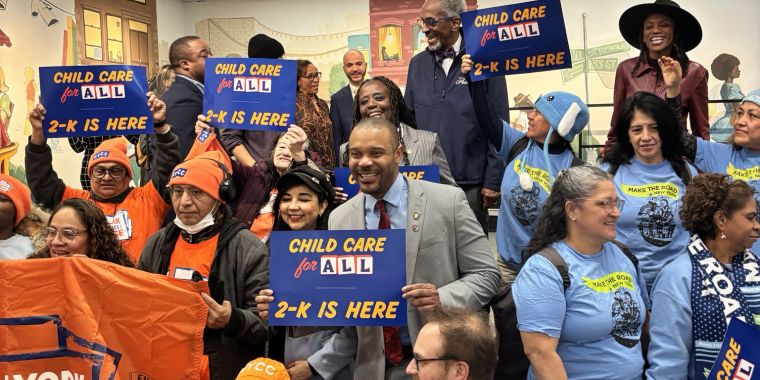Sen. Jabari Brisport stands with New Yorkers celebrating the launch of 2-K on March 3, 2026