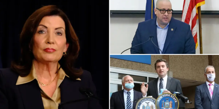 Governor Kathy Hochul, Senator Gustavo Rivera, Senator James Skoufis