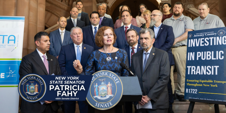 Senator Fahy with public transit advocates behind her