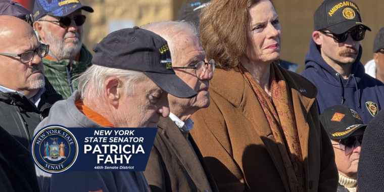 Senator Fahy standing with Schenectady veterans