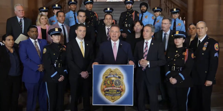 Senator Steve Rhoads, Assemblyman Jake Blumencranz, and Nassau County Police Explorers Unveil Future Protectors Act at Capitol