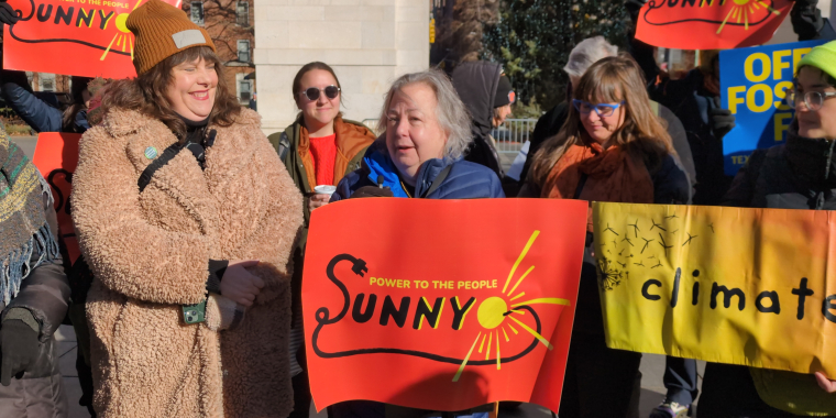 Senator Krueger speaks at a press conference for the SUNNY Act