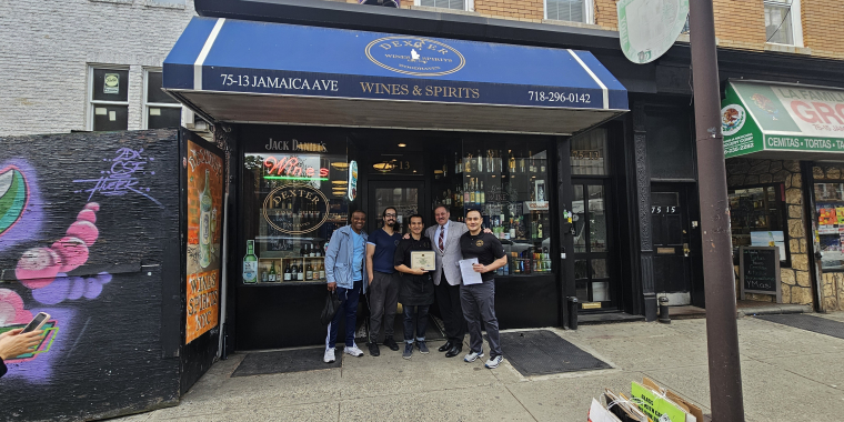 (from left to right) Goeff Hinds (Long time Supporter / Customer), Joseph Pena (Employee of Dexter Wines & Spirits), Victor Hui (Owner / President), John Hui (Owner / Vice President)