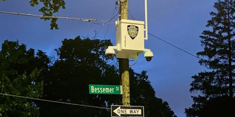 An NYPD security camera has been installed on Bessemer Street. One has also been installed on Babbage Street (not pictured).