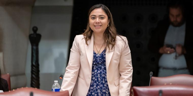 Senator Kristen Gonzalez speaking during the legislative session
