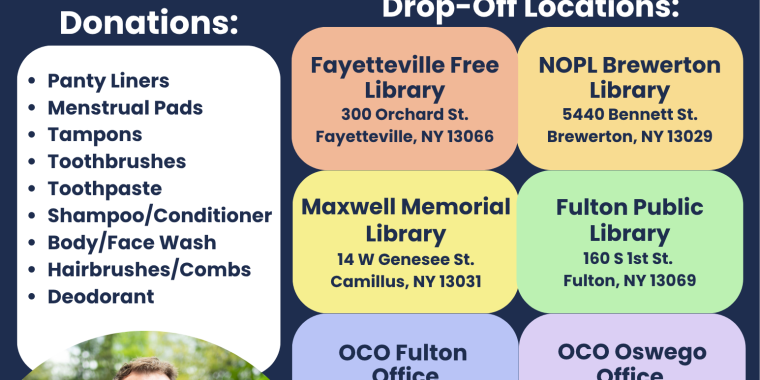 Pride Month Product Drive flier that outlines recommended donations and drop off locations