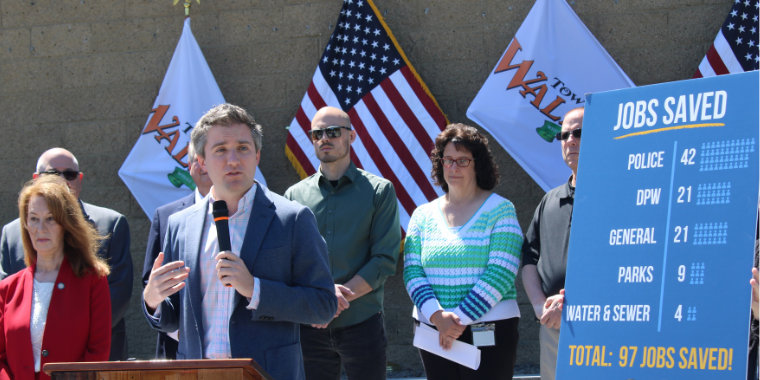 New York State Senator James Skoufis offers remarks during the Monday press conference.