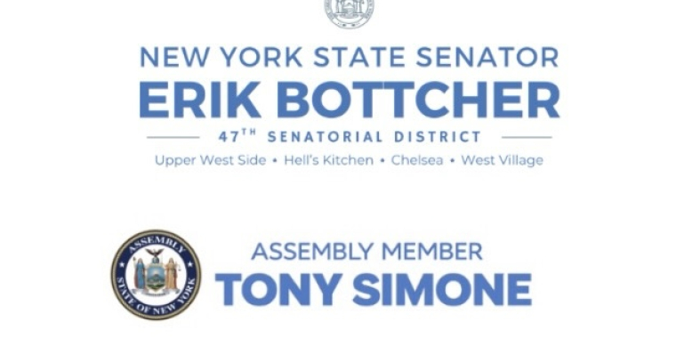 Official seals of New York State Senator Erik Bottcher and Assemblymember Tony Simone