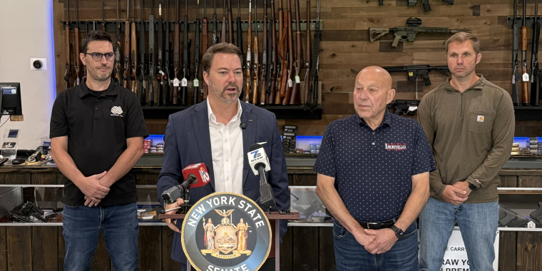 Senator Ortt speaks at a press conference calling on the governor to extend big game hunting by rifle in Niagara County