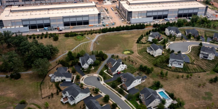 A data center next to a residential subdivision