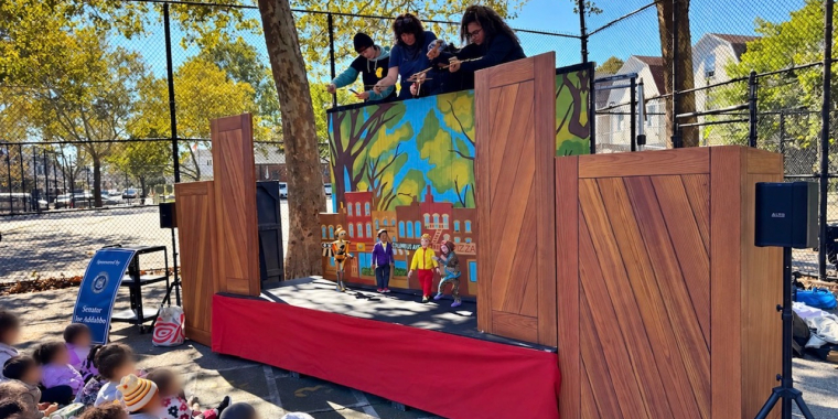 Members of the Swedish Cottage Marionette Theatre worked behind the scenes.