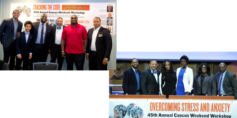 Senator Jesse Hamilton with Caucus Weekend Workshop Panelists