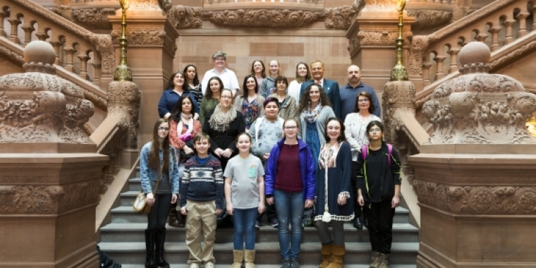 Senator Bonacic (top right) is pictured with students from the Wallkill Central School District and their chaperones.