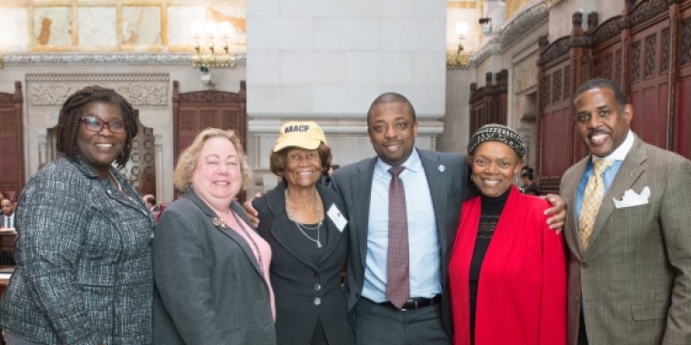 Senator Roxanne Persaud, Senator Liz Krueger, Dr. Hazel Dukes, Senator Brian Benjamin, Senator Velmanette Montgomery and Senator Kevin Parker