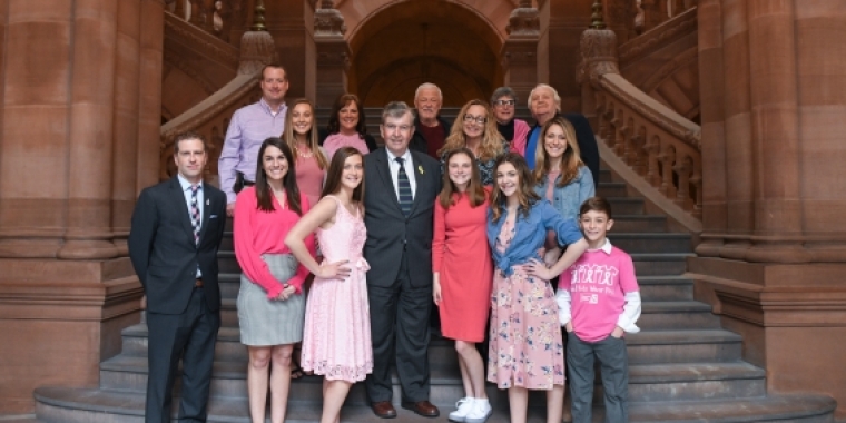 The founders of the Real Kids Wear Pink Campaign with their families and friends on the Million Dollar Staircase