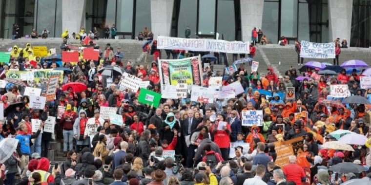 Hundreds of tenant advocates gather in Albany in April 2019 to demand real rent reform now!