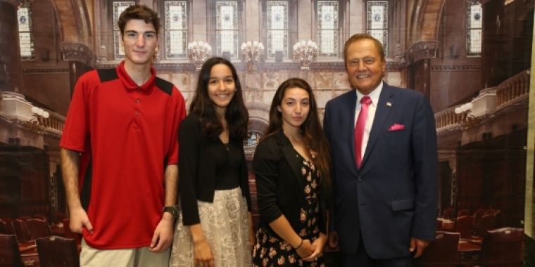 Senator Bonacic is pictured with (L-R); Salutatorian, Joseph Santoro; Valedictorian, Kimberly Gonzalez; and Honored Student, Isabella Pizzo.