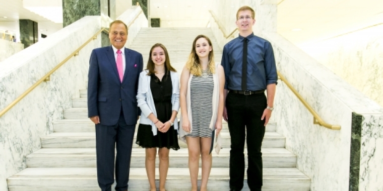 Senator Bonacic is pictured with (L-R), Salutatorian Victoria Garritt, Honored Student Nadine Cafaro, and Valedictorian Zachary Alexander.