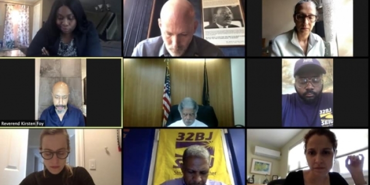 Senator Biaggi on a Zoom call for the virtual vigil